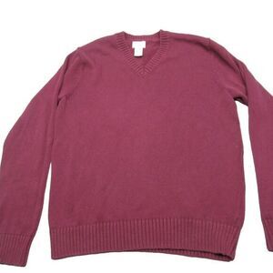 Vintage‎ LL Bean Sweater Mens Medium Purple Ribbed Trims Pullover V-Neck Knit